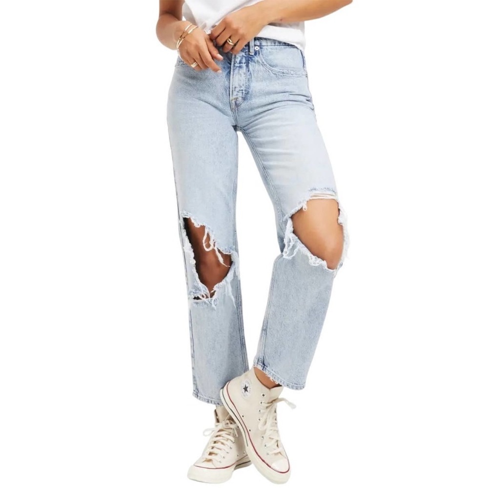 Womens Good American Good Heritage Ripped Crop
Straight Leg Jeans